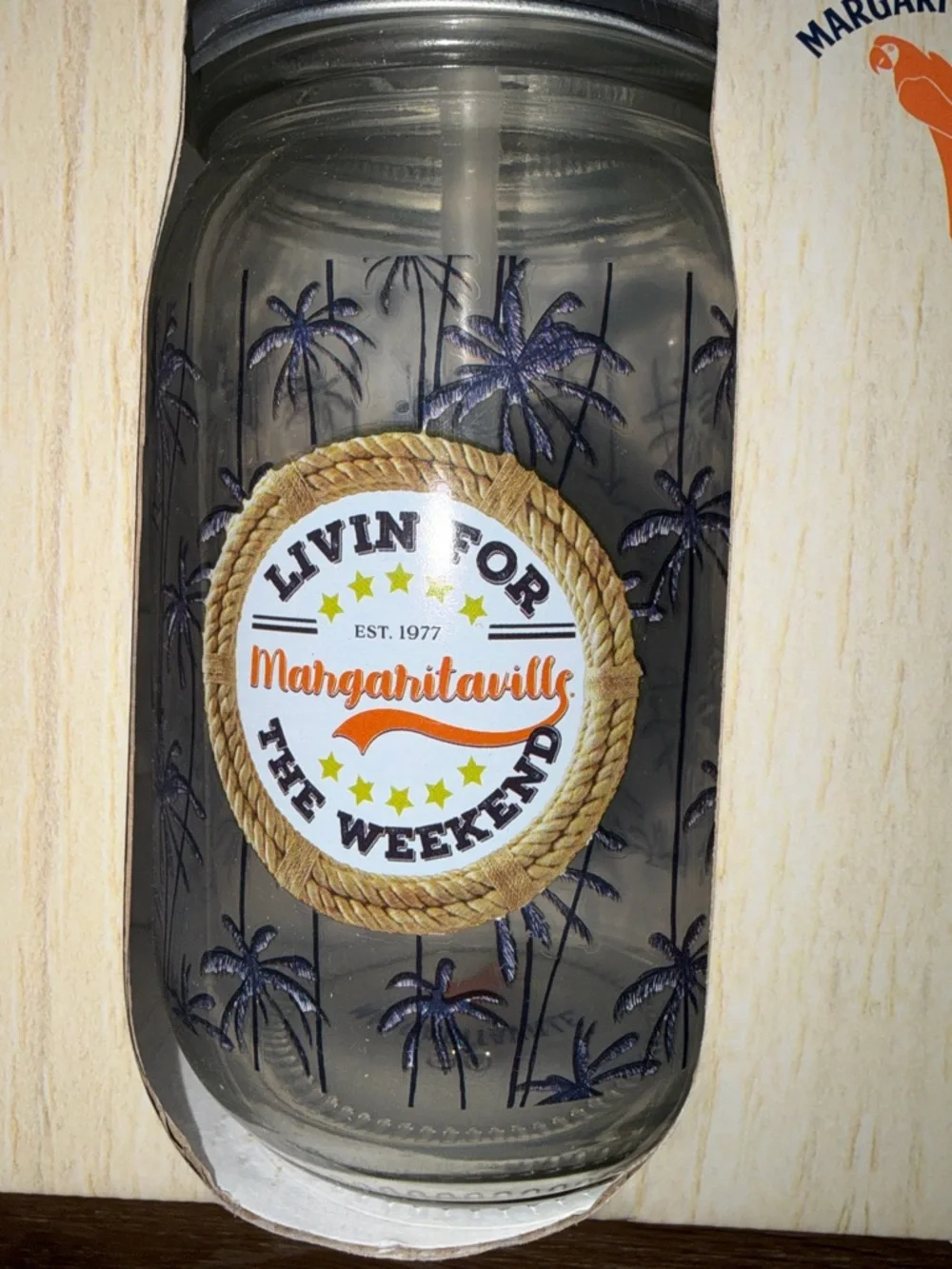 Margaritaville Mason Jar Sipper Glasses With Straws Set Of 2 15 Fl Ounce New